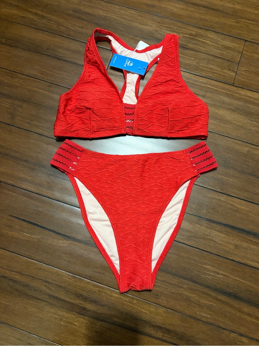 Cupshe Red Textured High-Waist Bikini Set